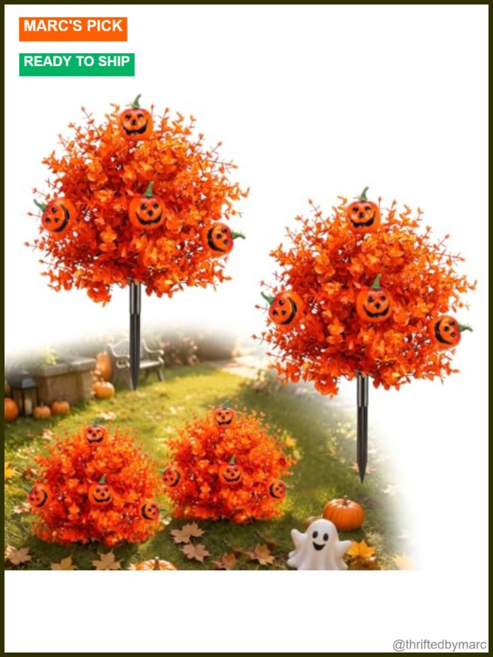 2 Pack 22 inch Fall Artificial Pumpkin Topiary Trees with Stake - Lightweight